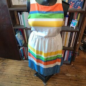 Anthropologie Girls from Savoy multicolored striped silk 4 dress